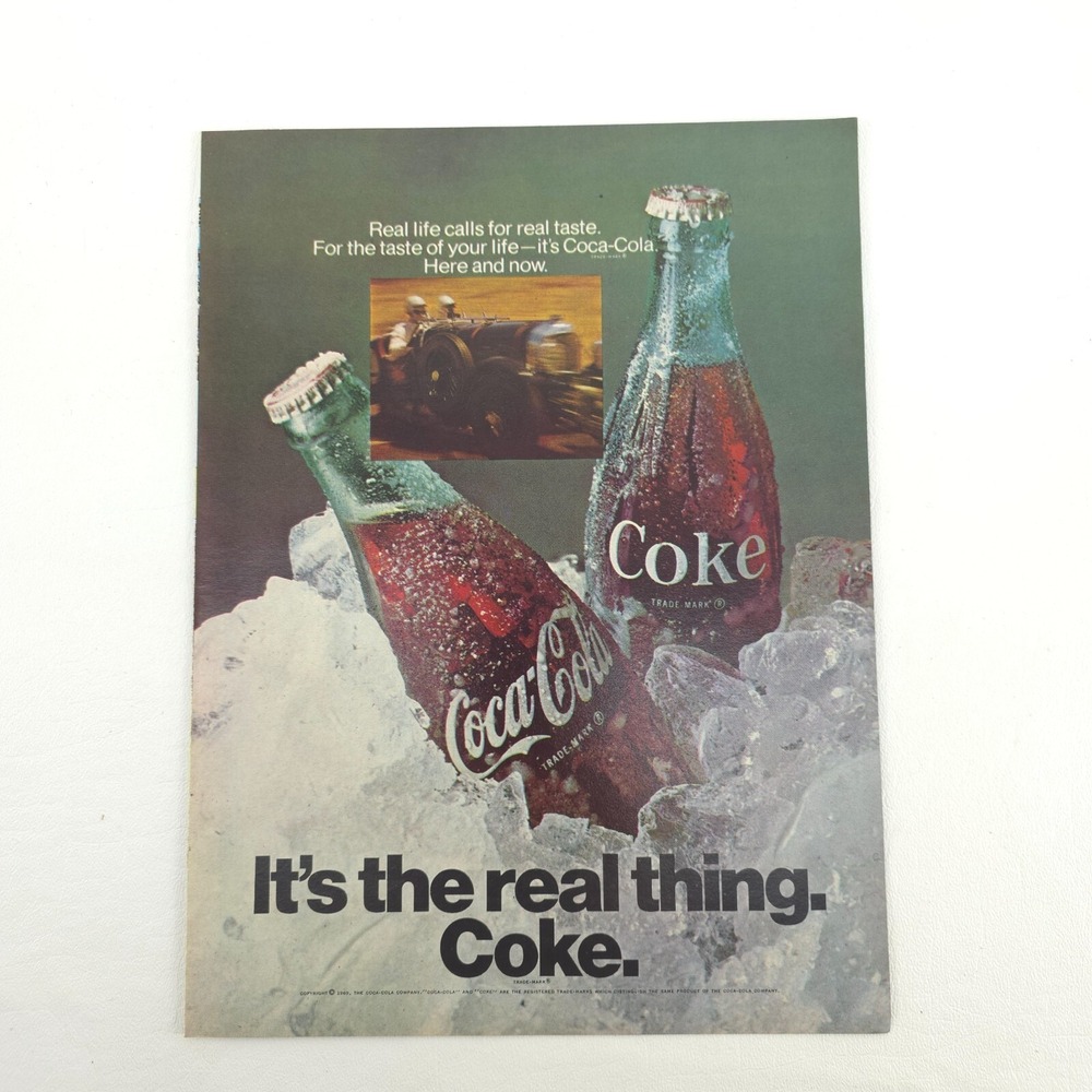 VTG Coca-Cola Holiday Advertising Print Ad Real Thing Promo Art Six Pack Snow